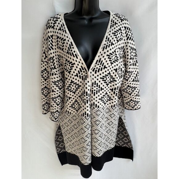 H&M Poncho Cream Black Aztec Open Front Cardigan Size XS One Size Cowgirl Shawl - Picture 1 of 10